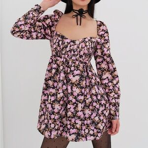 For Love And Lemons Purple Floral Long Sleeve Dress